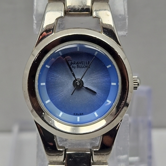 Rare Womens Caravelle By Bulova Watch 23mm Silver Tone Blue Dial New Battery - Picture 4 of 10